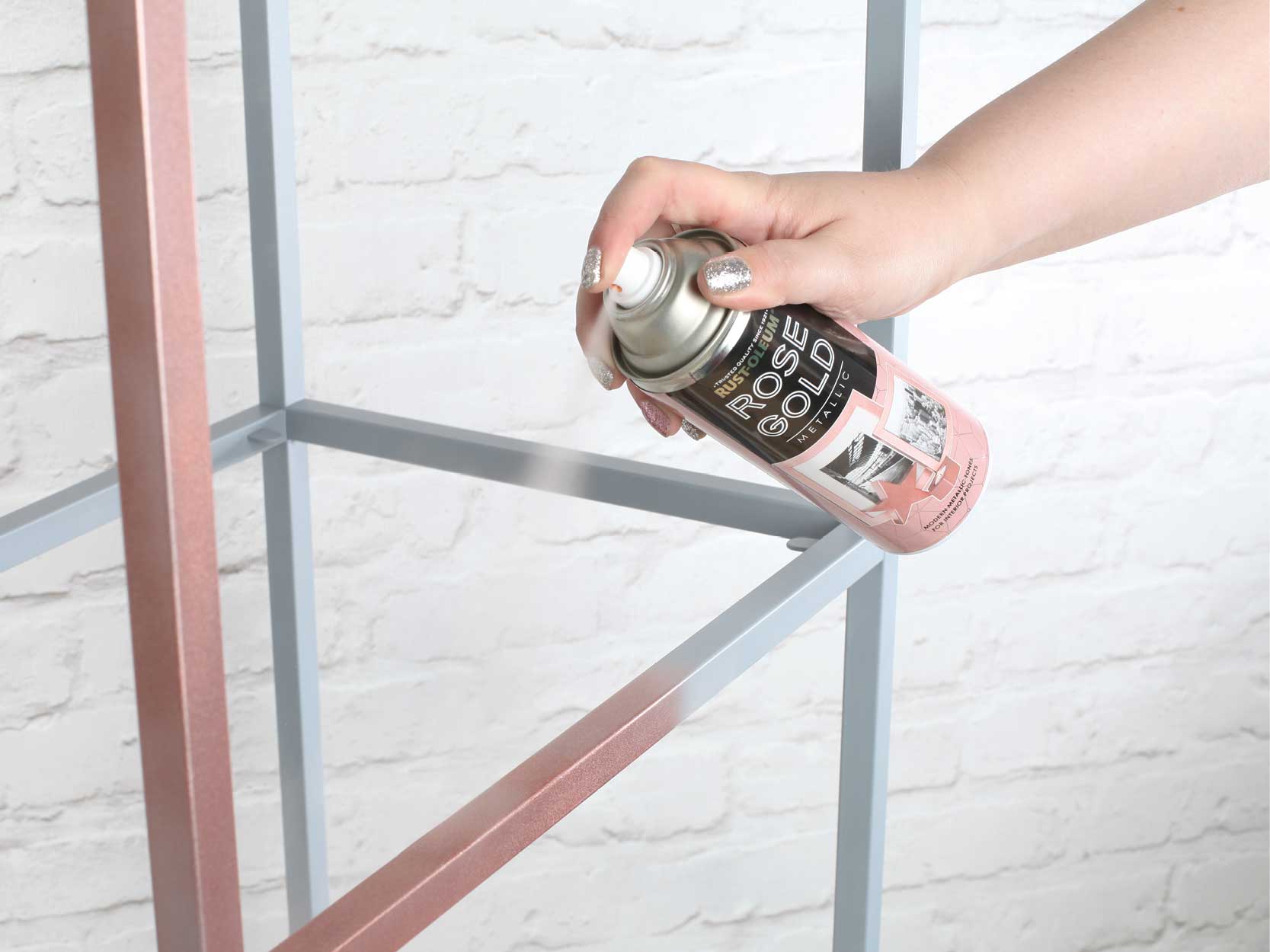 how to create rose gold metallic shelving - Rustoleum Spray Paint