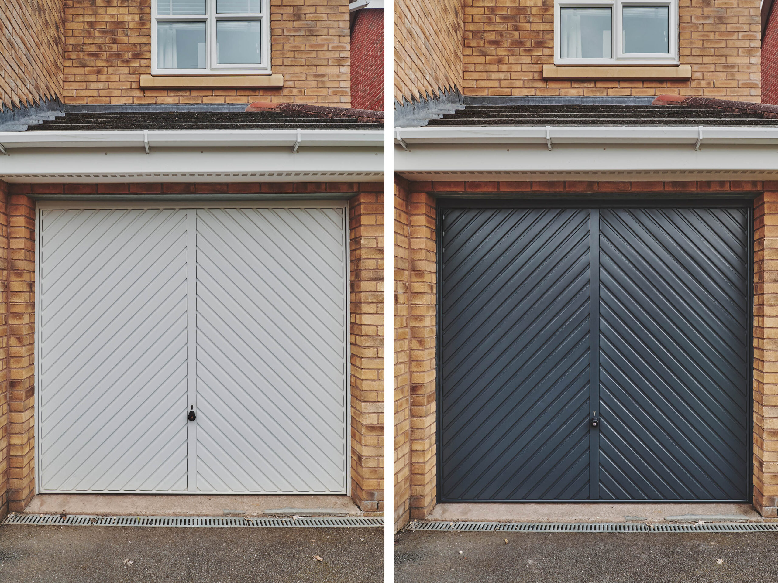 before and after of a black garage door